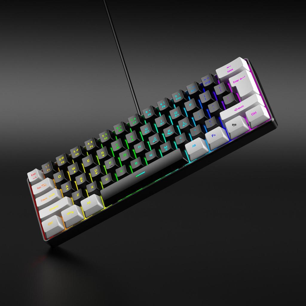 61-клавишный RGB проводной игровой комплект клавиатура и мышь, немеханическая мембранная, черно-белый, с семицветной мини-подсветкой