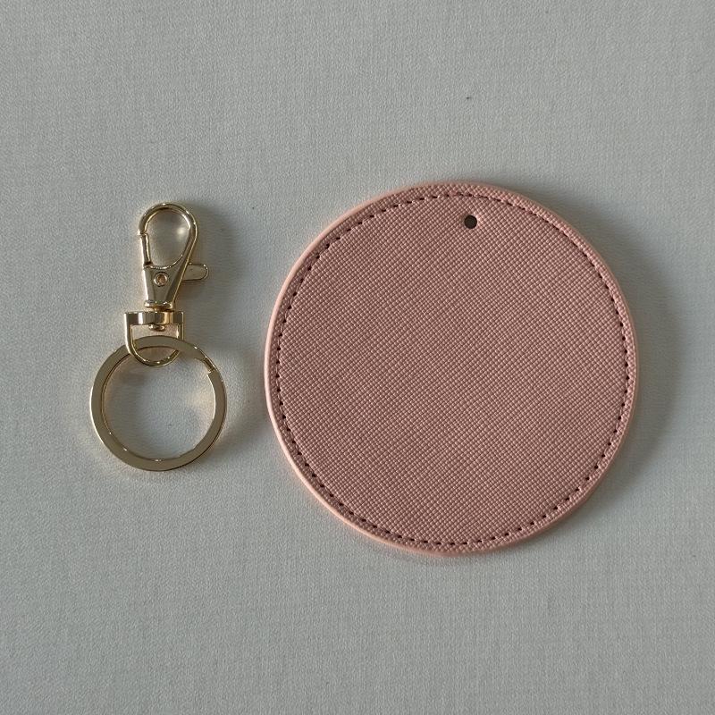 Personalized Round Imitation Leather Keychain with Gold Stamping and Engraving