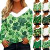 Women's Saint Pao Print Long-sleeved V-neck Casual Loose T-shirt Top