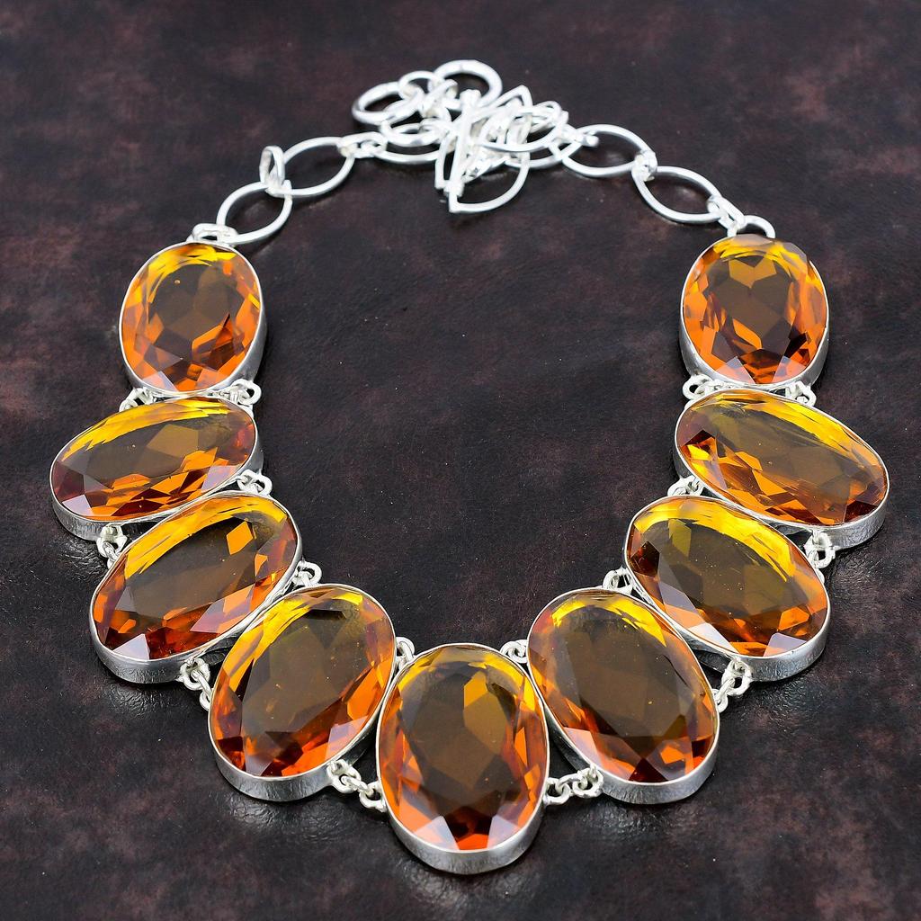 Ожерелье с граненым цитрином, ожерелье из драгоценных камней, ювелирные изделия ручной работы, ожерелье из стерлингового серебра 925 пробы, регулируемое ожерелье-цепочка, изящное ожерелье для подарка