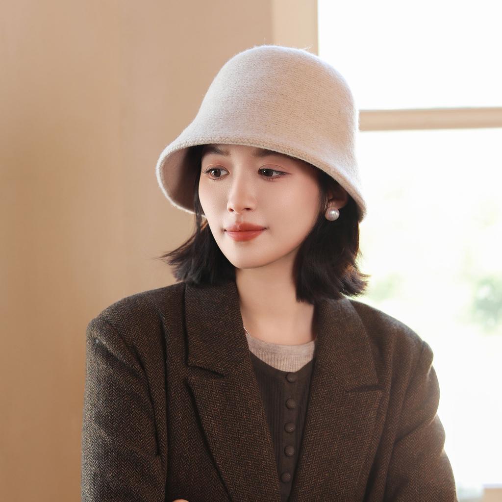 Autumn and Winter Wool Bucket Hat Trendy Versatile Washbasin Hat Women's Knitted Double-sided Foldable Bucket Hat