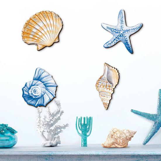 Морское украшение стены Деревянная доска Подвесное Прибрежная ракушка Уникальное средиземноморское настенное искусство Морской пляжный декор для дома Спальни Гостиной