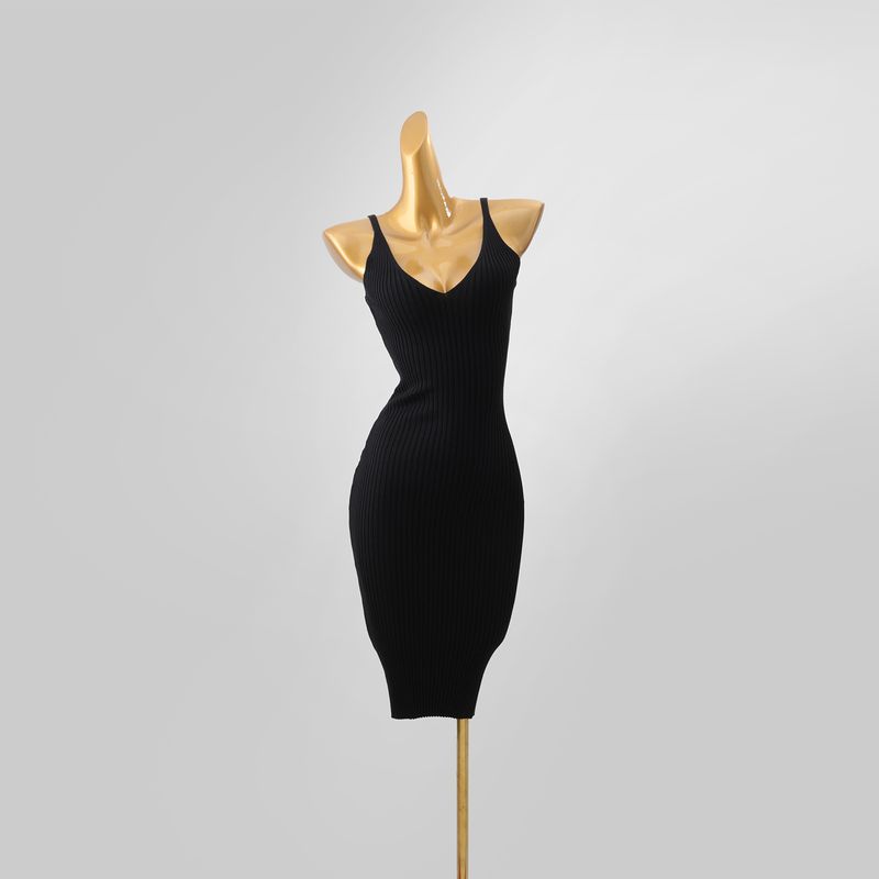 European and American Sexy V-neck Sleeveless Sling Dress Women Autumn and Winter New Slim Fit Slimming Split Knitted Sheath Long Dress