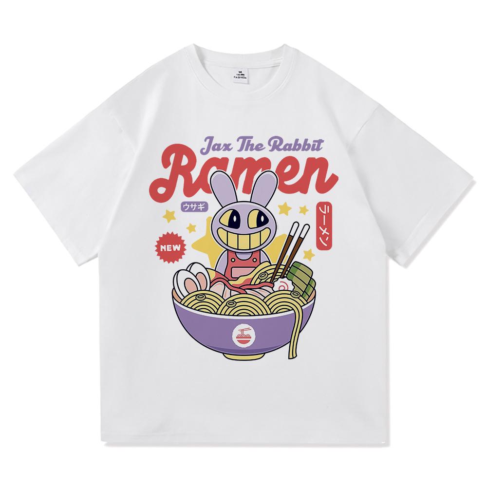 Футболка Amazing Digital Circus Jax Ramen, модная мужская, забавная, футболка Caine Pomni, унисекс, милая, кролик, лапша, хлопковые футболки, рубашки