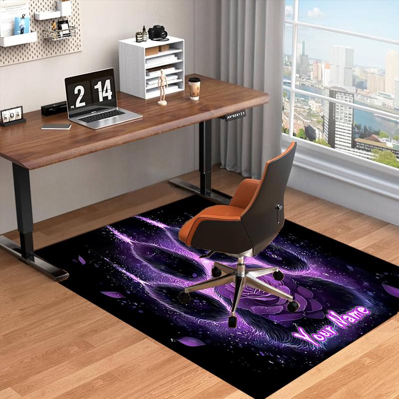 1PC Custom Name Purple Rose Paw Print Theme Floor Mat Ideal for Living Room, Game Rooms, Office, Bedroom Floor Mat Design