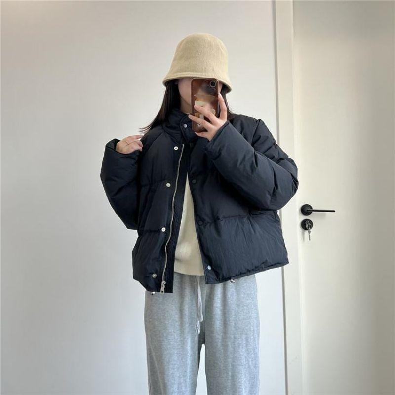 Женский короткий пуховик, зимняя свободная белая куртка на утином пуху