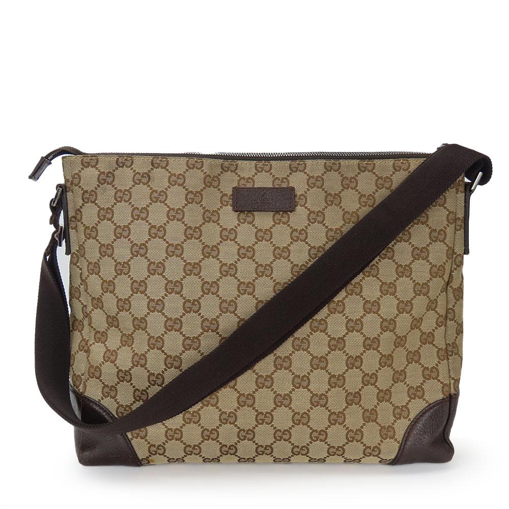 Used GUCCI Shoulder Bag 110054 GG Canvas/leather Beige Dark Brown Diagonally Hung