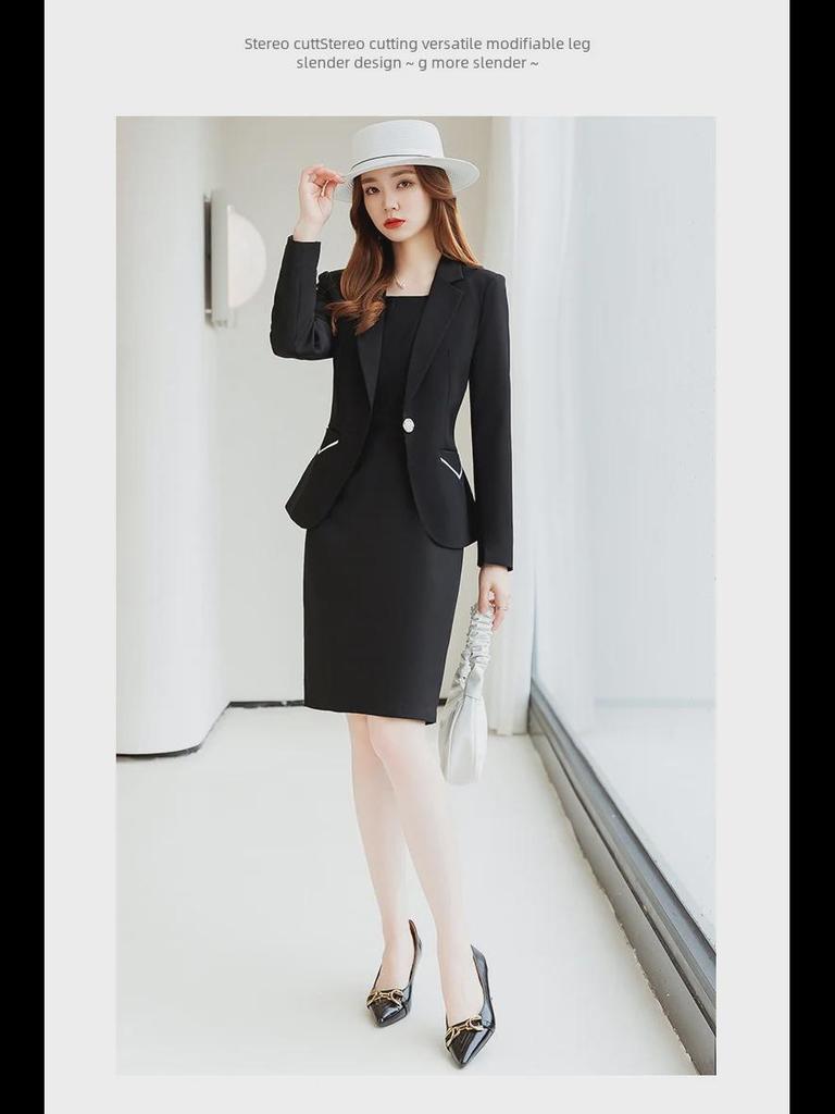 Women's Blue Suit: Jacket & Skirt Set - Elegant Autumn/Winter Style