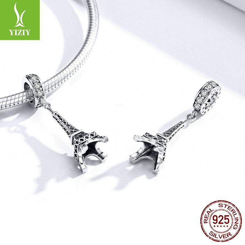 S925 Sterling Silver Hollow Tower Pendant, Retro Romantic Building Bracelet Beaded Bsc154