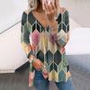 Women Autumn Geometric Diamond Shape Printed Long Sleeve T-Shirts Loose V-Neck Plus Size Tee Shirt Tops Comfy Blouse