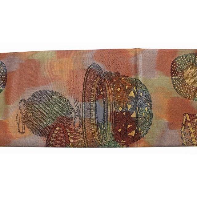 Used [5% OFF until 104] Fukuro Obi Women's Pure Silk Brown Basket Length 406cm Width 31cm Tailored Obi Six Pattern Casual Obi Same Day Shipping