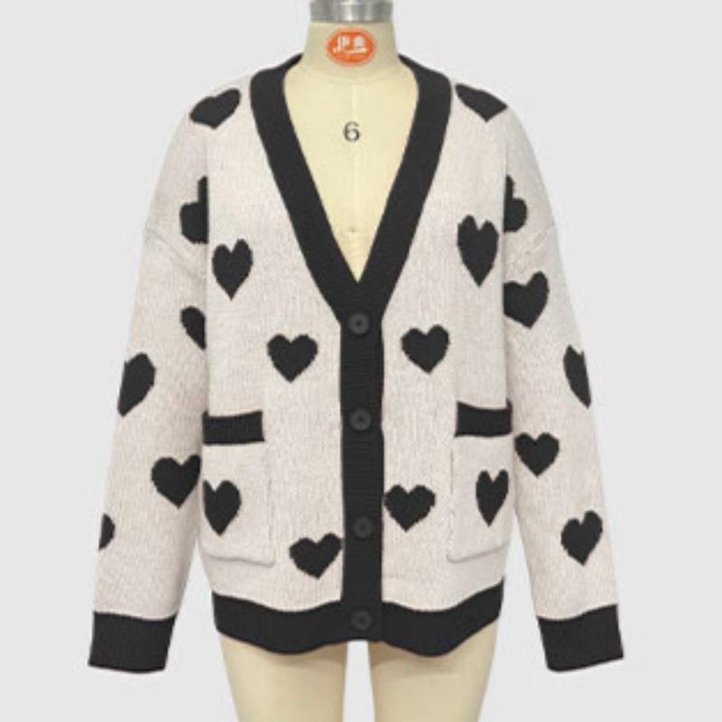 Осенне-зимний женский свитер больших размеров ко Дню святого Валентина, вязаный кардиган с карманами и V-образным вырезом