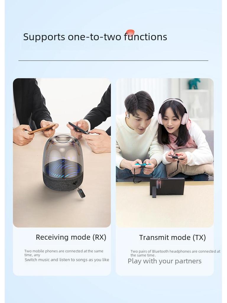 Адаптер Bluetooth Qualcomm APTX Smart: Низкая задержка, передатчик один-к-двум для использования в самолете и для фитнеса