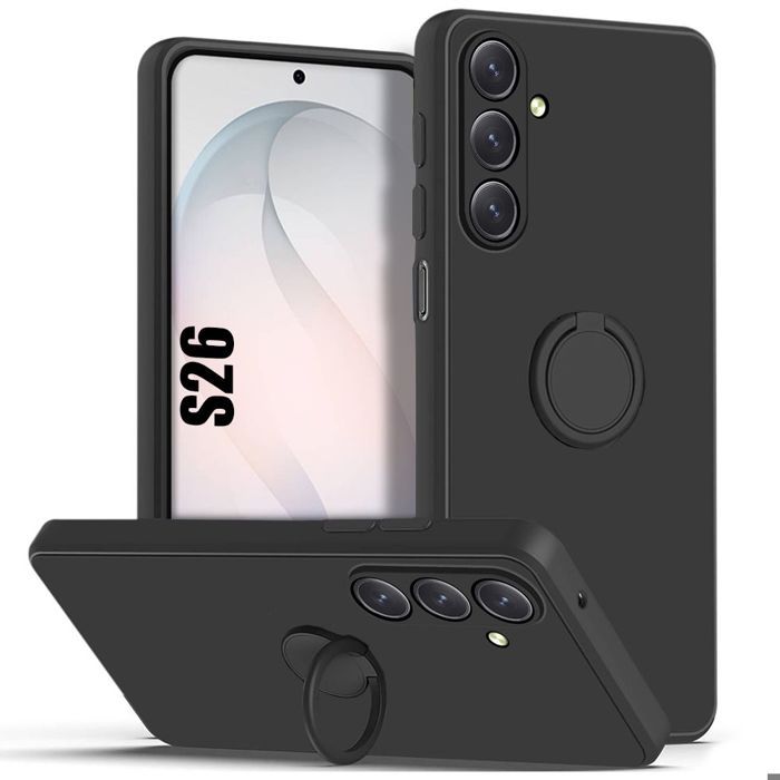 Coque pour Samsung Galaxy S26, Protection Silicone Liquide Slim Léger avec Anneau Rotatif Noir