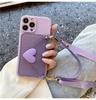 Crossbody Lanyard Necklace Strap Card Holder Purple Case for iPhone 11 15 16 14 Pro Max X XS XR Max Coin Purse Cover