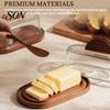 Rectangular Butter Server with Lid Wooden Dish Glass And Knife, Holder for Kitchen Keeper Wood Base Countertop & Refrigerator, Tray, Container, Cheese