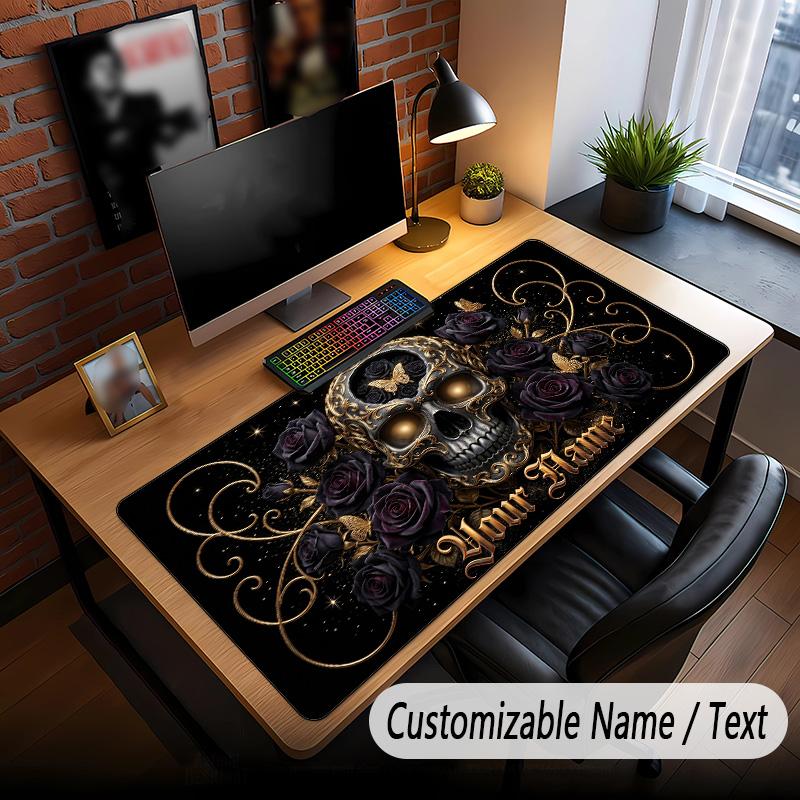 Skull Gothic Theme Custom Mouse Pad Personalized With Name Text Customized Desk Mat For Office Home Decor