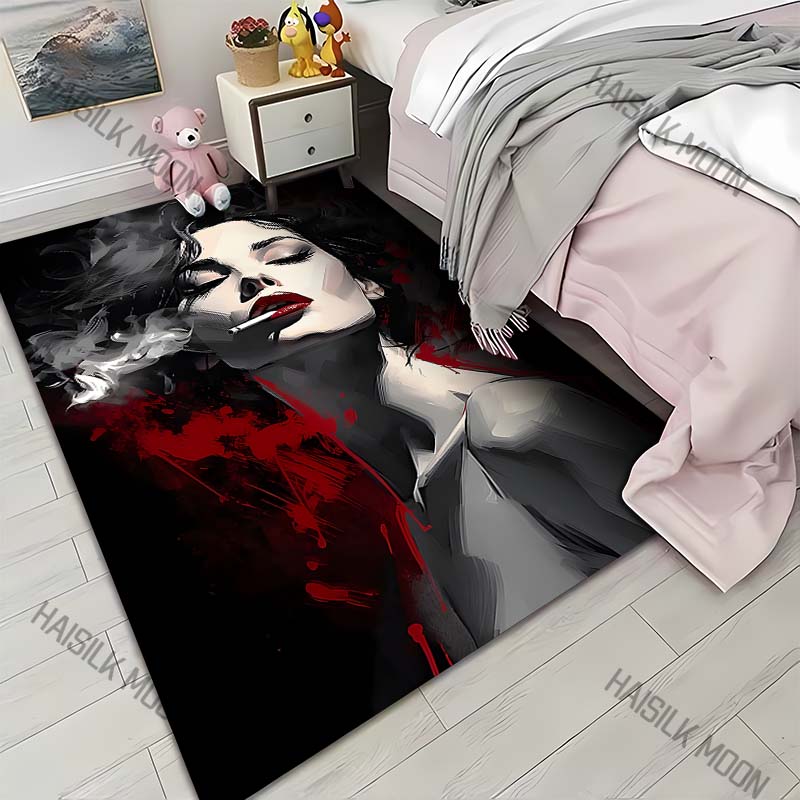 1PC Abstract portrait, red smoke Carpet for Living Room Bedroom Sofa Home Decor Rus Non-slip Floor Mat Luxury Gift