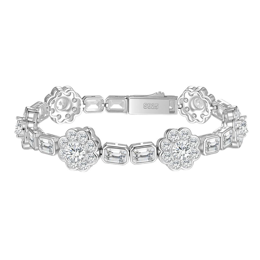 WUIHA Hip Hop Rock 100% 925 Sterling Silver VVS1 D Color Real GRA Real Moissanite Diamonds Flower Bracelet Bangle Fine Jewelry