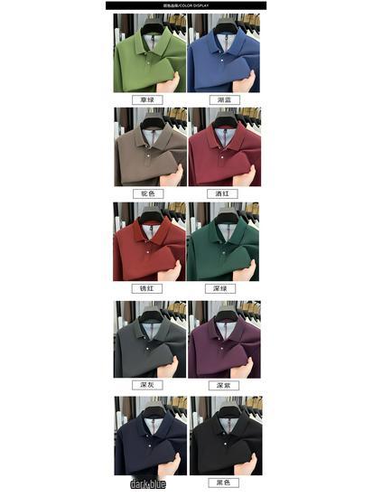 Мужская однотонная хлопковая рубашка-поло - Повседневный топ с длинным рукавом