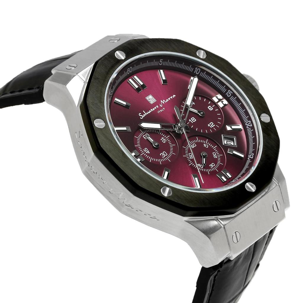 Chronograph 10 ATM Water Resistant Leather Strap Business 20th Anniversary Limited Model Silver Purple Black [Salvatore Mara] Men's SM18117-SSPL