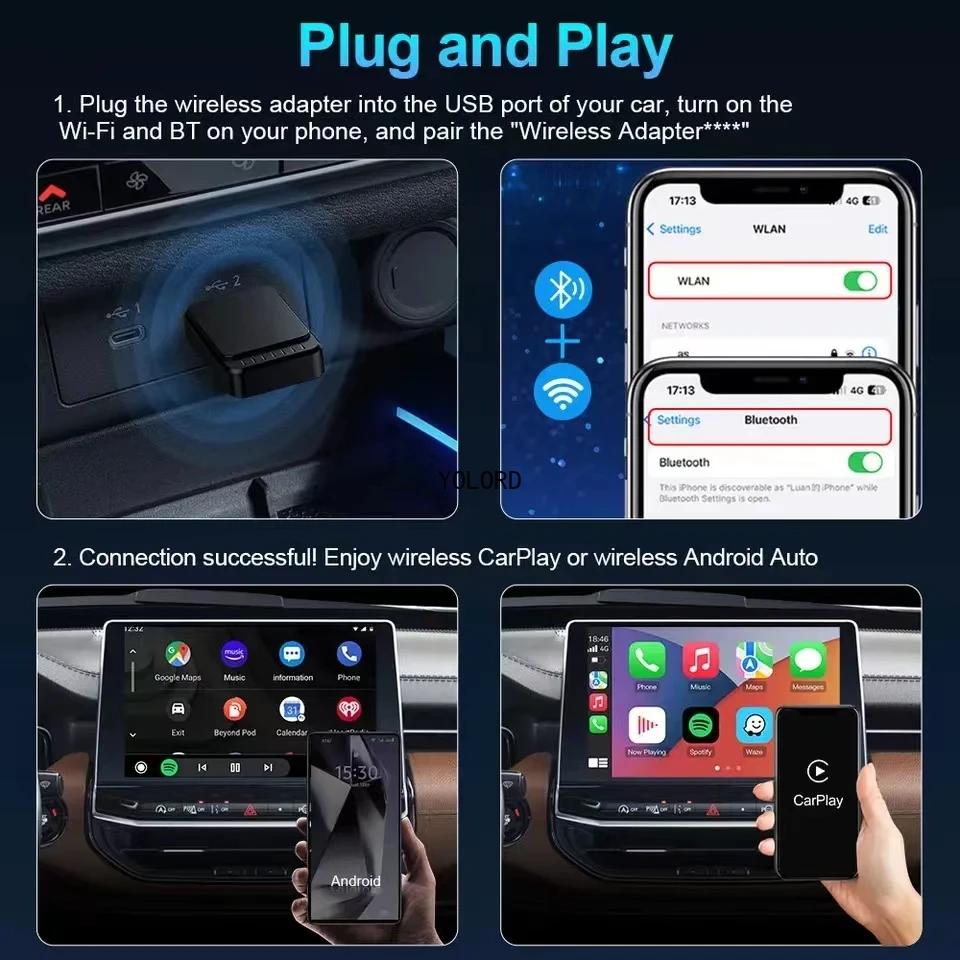 New Wireless Android Auto CarPlay Small Adapter 2in1 AI Box Car Wired To Wireless USB Dongle for VW Hyundai Toyota Honda