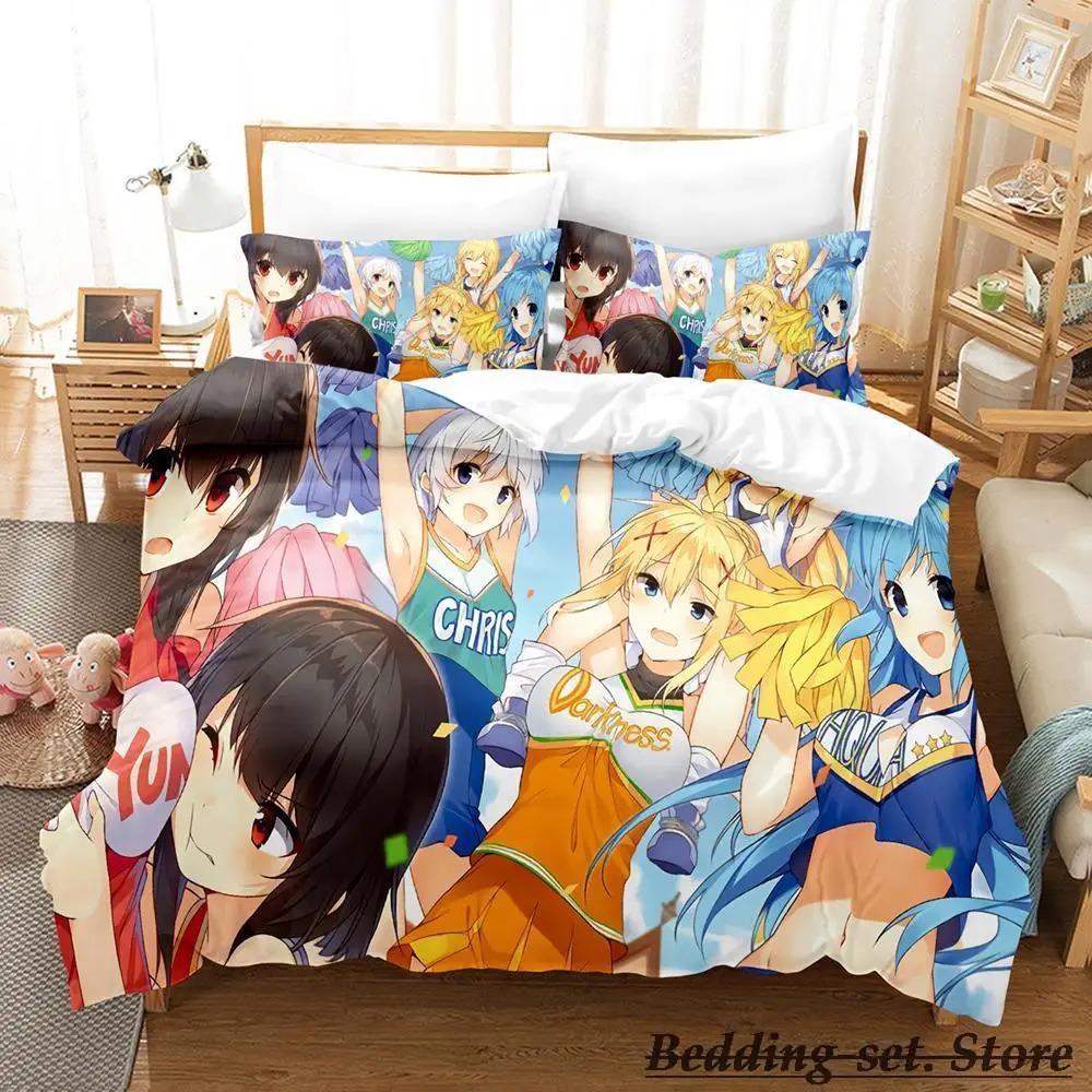 KonoSuba Аниме Комплект постельного белья Односпальный Полуторный Полный Евро Кинг-сайз Пододеяльник Комплект постельного белья для спальни взрослых и детей