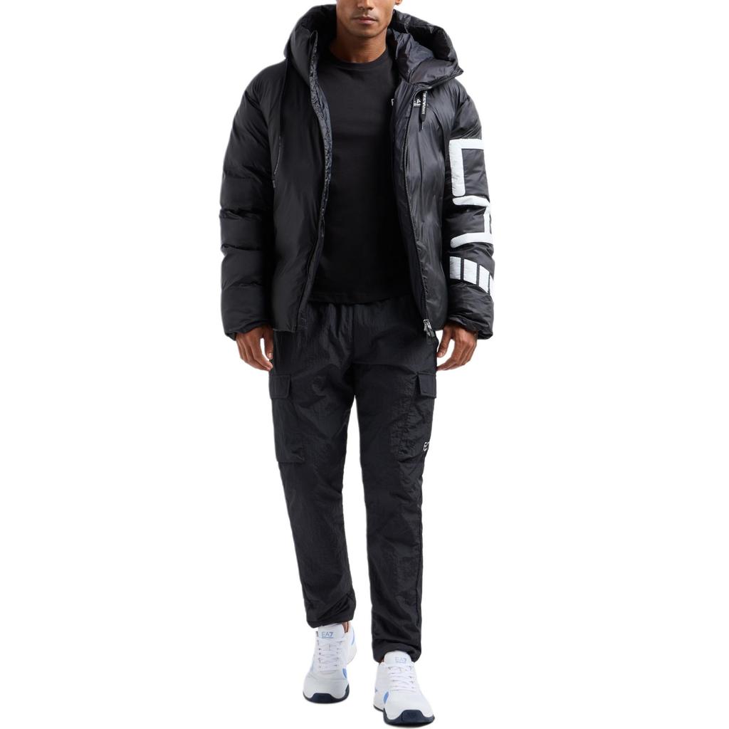Emporio Armani EA7 Весна/Лето 2024 Футболка с коротким рукавом и круглым вырезом, с принтом букв логотипа в стиле color block, мужская одежда, Черный 8NPT25-PJVPZ-1200