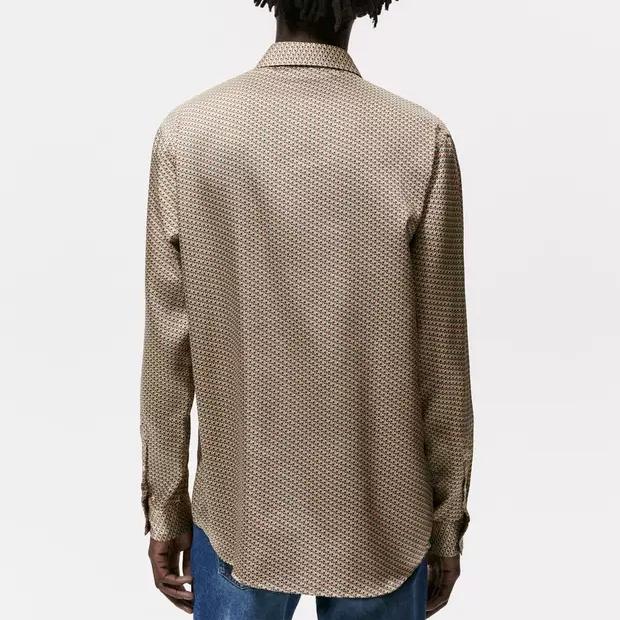 Zara Рубашка свободного покроя с геометрическим узором, мужская, коричневая, с длинным рукавом 6368516-707