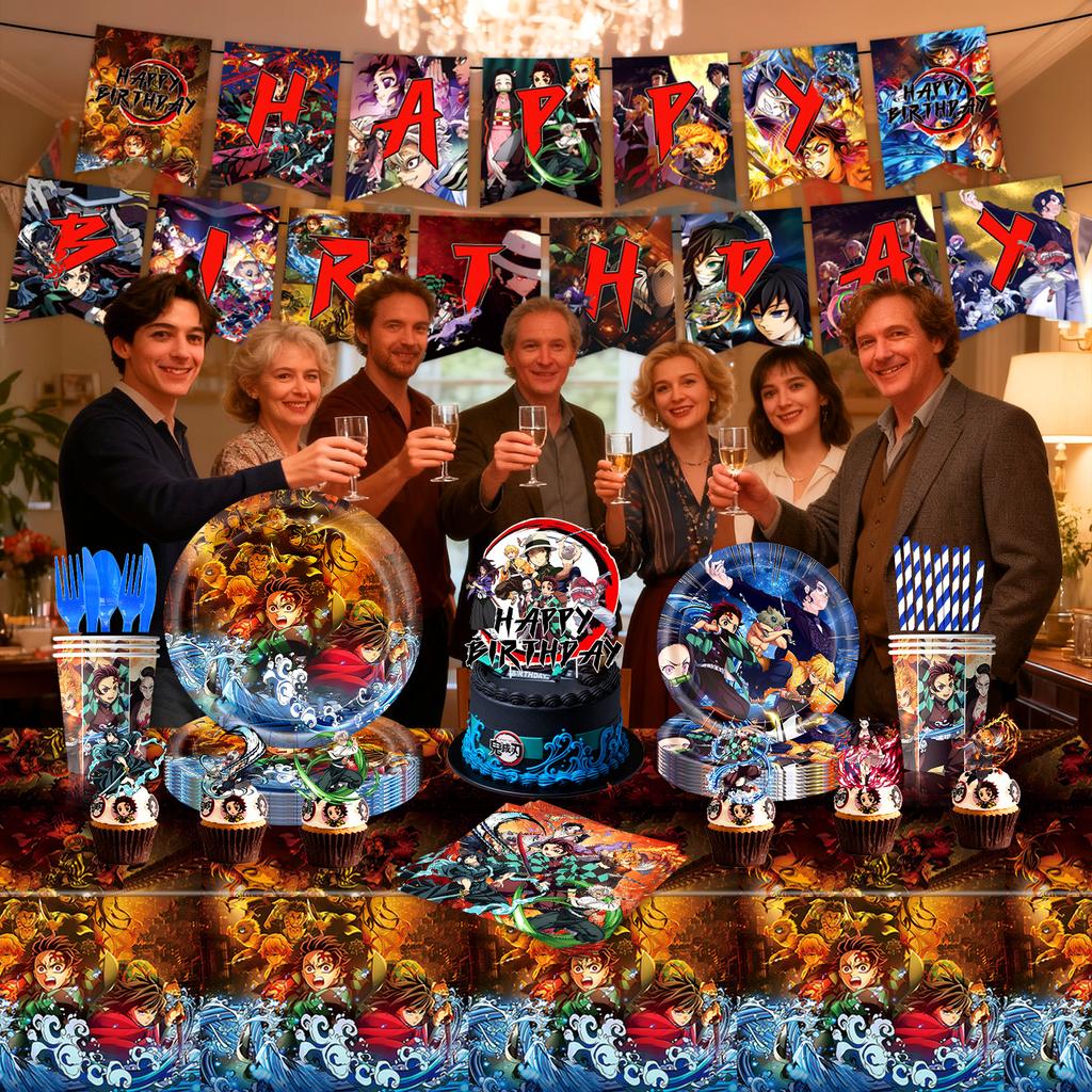 Anime Demon Birthday Party Decoration Disposable Tableware Plate Tablecloth Cup Napkin Baby Shower kids Party Favors Supplies