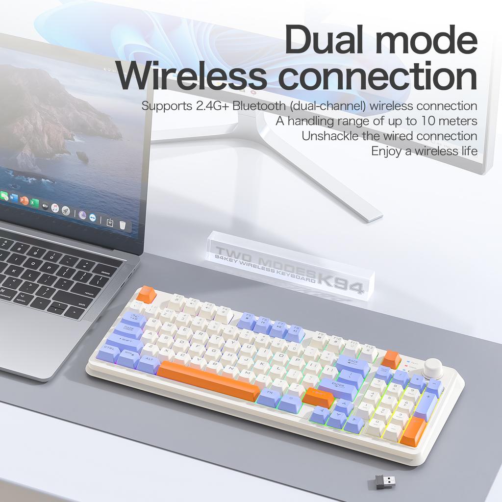 Xiaomi K94 Wireless Gaming Keyboard, BT 5.0/2.4GHz With Dual Mode 2-in-1 Receiver, 95 Keys TKL Rainbow LED Backlit Quiet Keyboard For