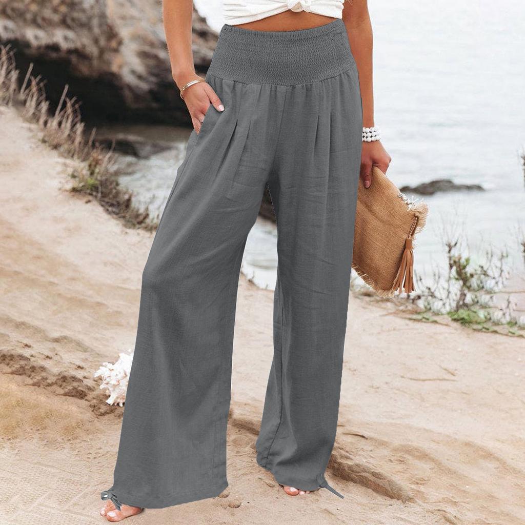 Женские повседневные свободные хлопковые льняные брюки с 9 брюками и широкими штанинами с карманами
