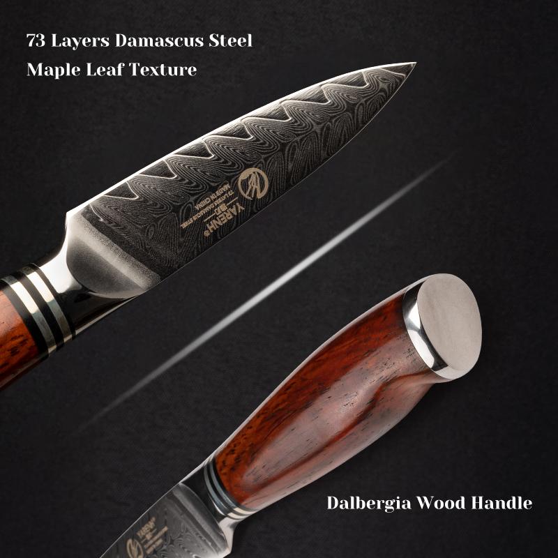 YARENH Paring Knives Japanese 73 Layer Damascus Steel Handmade Premium Dalbergia Handle Sharp Small Knife for Kitchen Cutting Fruit Peeling