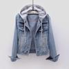 Women's Slim Hooded Denim Jacket - Popular Japanese and Korean Style, Long-Sleeved, Short Length for Spring and Autumn