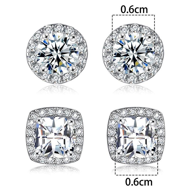 Geometric Zircon Stud Earrings Set Women Round Square Minimalist Luxury Ear Cuffs Cartilage Pins