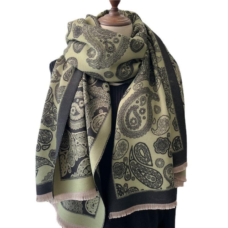 Show Temperament Cashew Flower Jacquard Imitation Cashmere Scarf, Winter Retro Scarf Can Be Matched In All Seasons