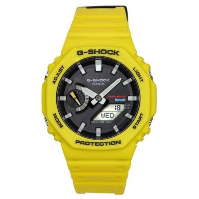 Аналоговые цифровые мужские часы G-Shock Mobile Link с желтым полимерным ремешком и черным циферблатом на солнечной батарее GA-B2100C-9A 200M