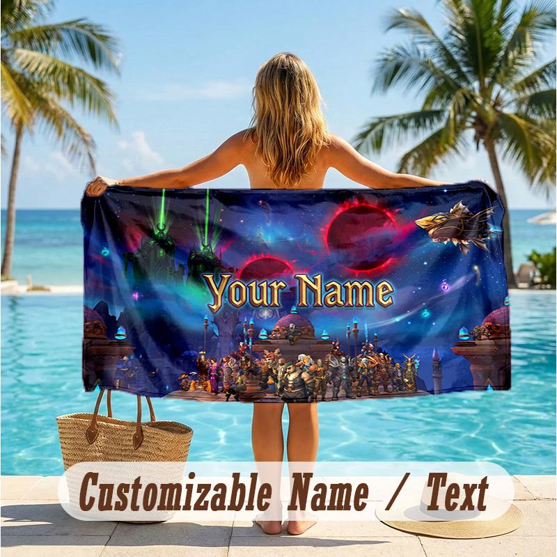 Custom Text Beach Towel, Soft Absorbent Swimming Multi-use TowelWorld of Warcraft
