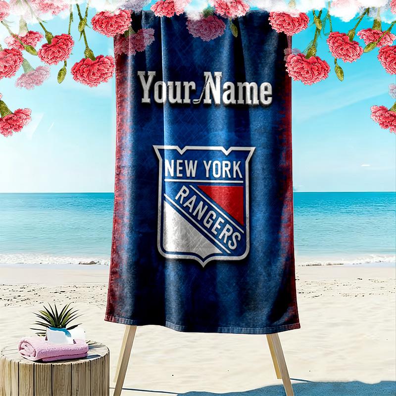 Name Custom New York Rangers Logo Print Beach Towel, Large Soft Quick Dry Towel for Beach Camping Swimming