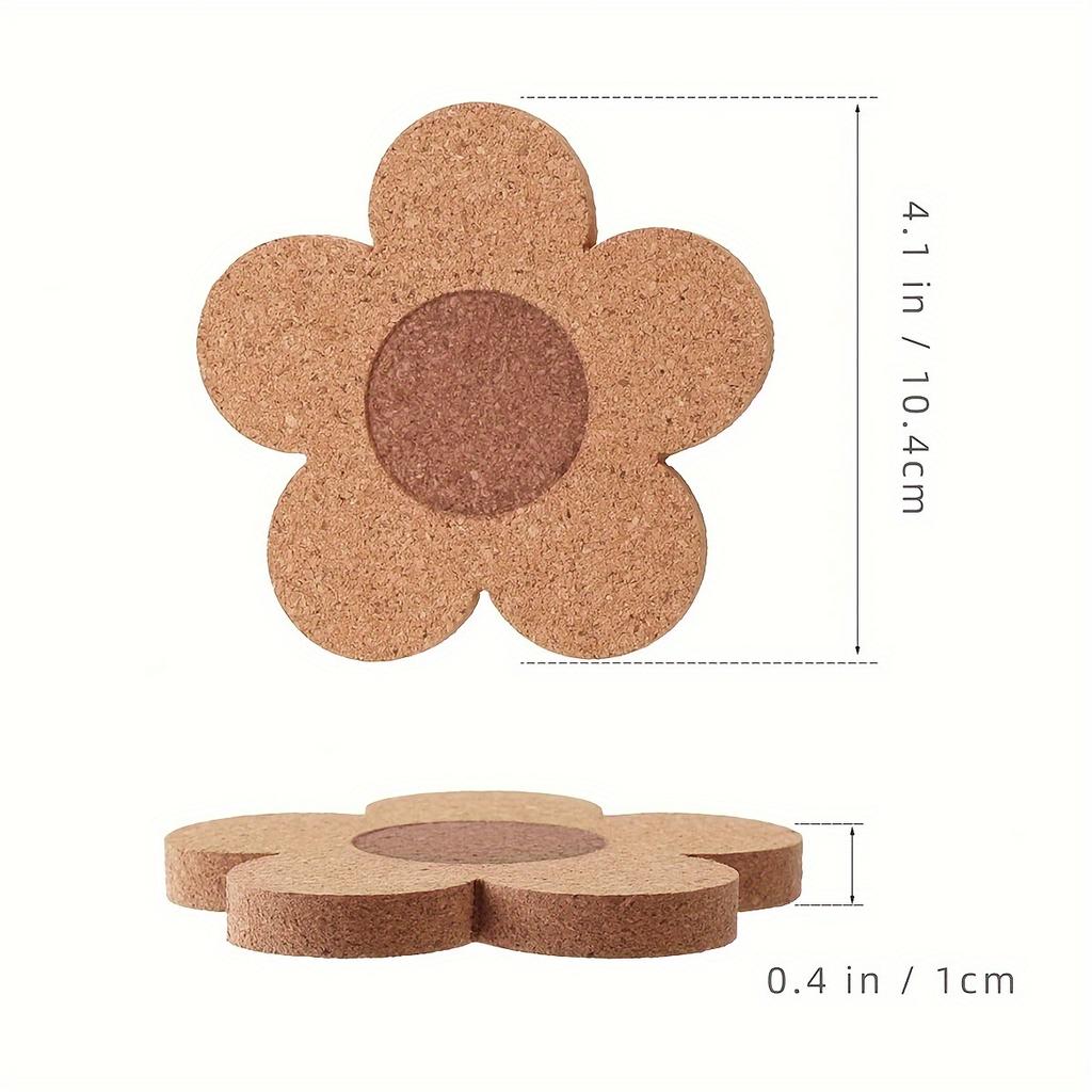 6pcs Cork Coasters, Kitchen Heat Insulation Pads for Hot and Slip-Resistant Table Mats, Kitchen Supplies, Car Cup Holders