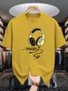 Vintage Golden Headphone Music Letter Print Unisexs Crew Neck T Shirt Music Enthusiast Graphic Short Sleeve Casual Cotton Tees