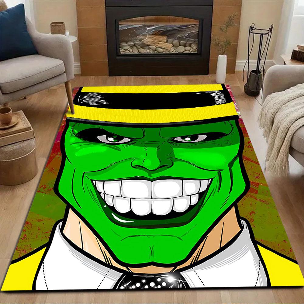Green Masked Face with Yellow Hat Patterned carpet, non slip mat suitable for living room and bedroom sofas