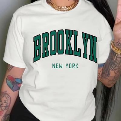 Brooklyn футболка унисекс с круглым вырезом и буквенным принтом, повседневный топ с короткими рукавами и заниженными плечами, футболки WoUnisex, одежда