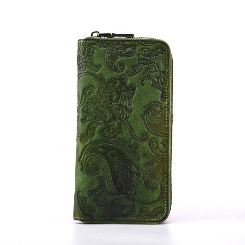 Женские кошельки на молнии из натуральной кожи, винтажный дизайн, держатель для карт, длинный кошелек с тиснением, портмоне, сумки GZW