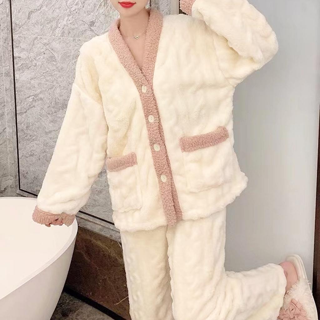 Женский фланелевый кардиган с длинными рукавами и V-образным вырезом, толстый теплый комплект домашней одежды для девочек