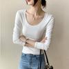 Cotton Long-sleeved Women's T-shirt Front Shoulder Autumn Clothes New Slim-fitting and Thin Solid Color Large-size Top Bottoming Shirt