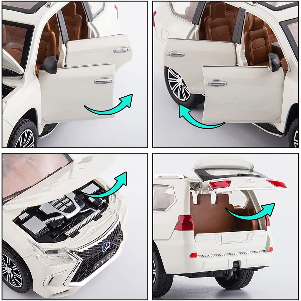 Lexus 570 Off-Road в масштабе 1/24, модель роскошного внедорожника, игрушечный автомобиль из цинкового сплава со звуком и светом для детей, подарок для мальчиков и девочек