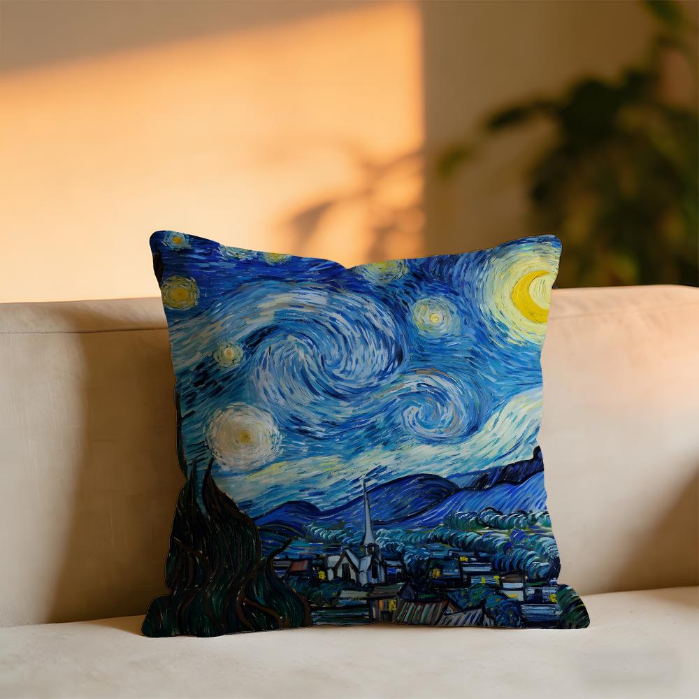 Van Goghs Works Cushion Cover Cozy Velvet Throw PillowSoft Warm Cushion For Sofa Bed