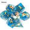 7 Pcs Blue Skull Resin Golden Number Sharp Edge Dice Polyhedral Dice Suitable for Role-Playing RPG Board Game Card Game