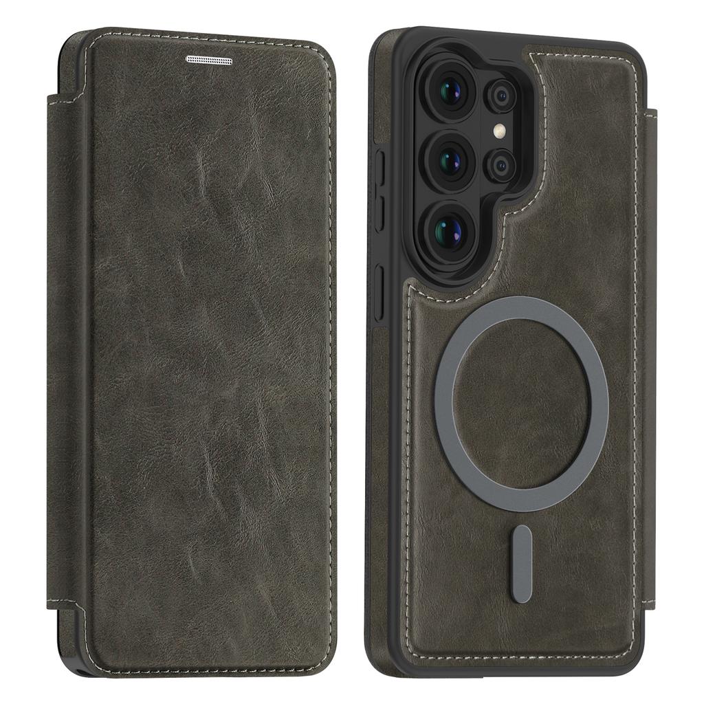 Деловой кожаный флип-кейс для Samsung Galaxy S25 S26 Ultra S25 Edge A56 A36, магнитный Magsafe, встроенный слот для карт, задняя крышка из ПУ
